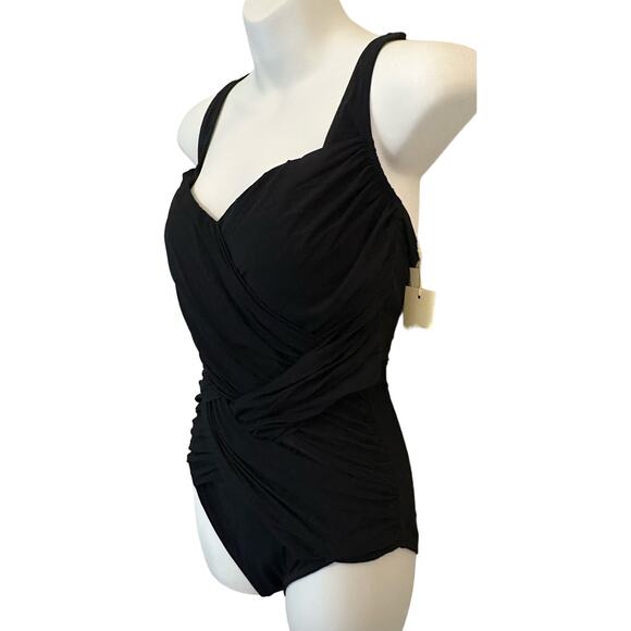 GOTTEX LATTICE SQUARE NECK ONE PIECE SWIMSUIT Black Size 8 New - Picture 2 of 6